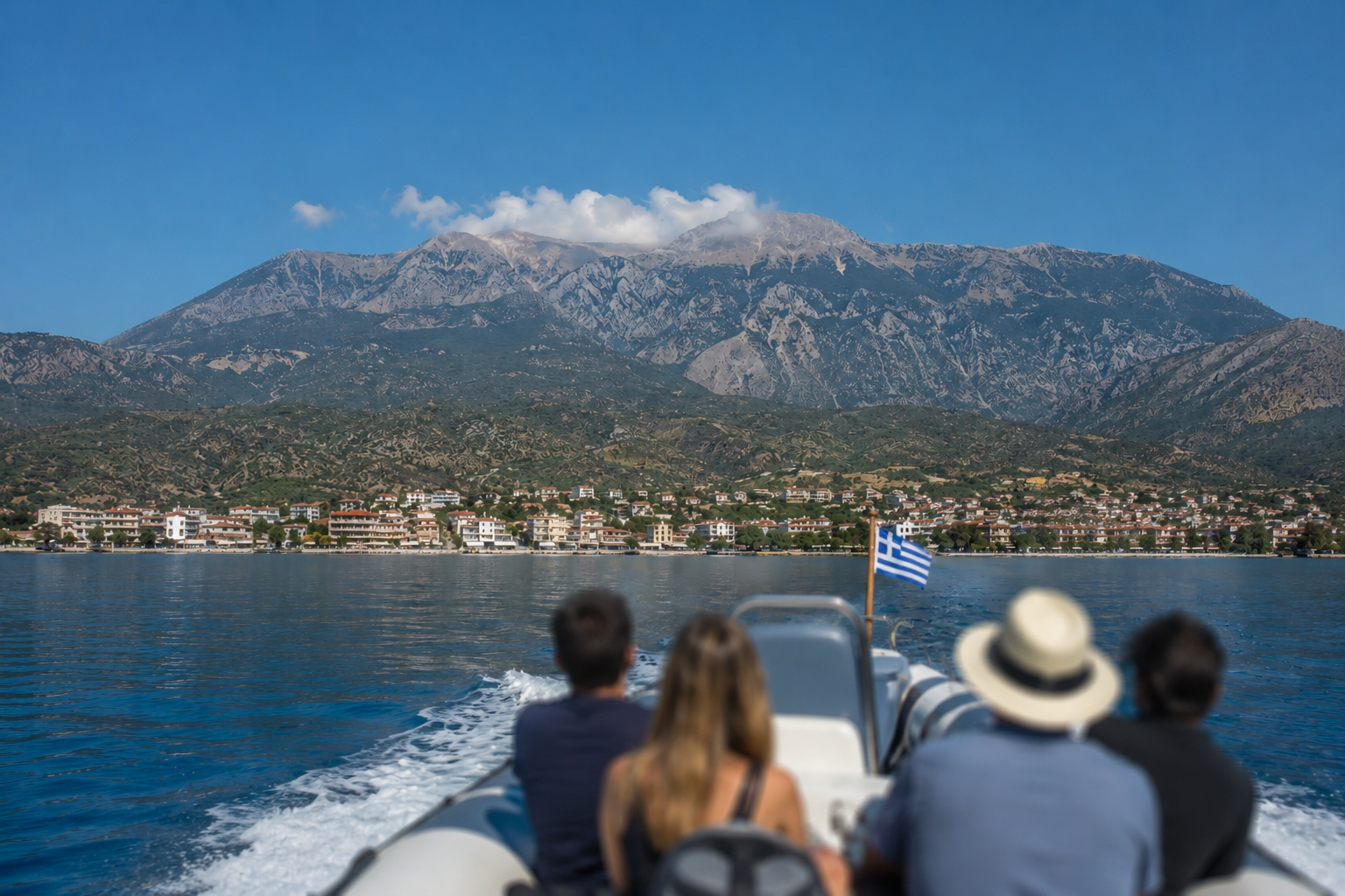 Gulf of Corinth with Mount Parnassus rising behind Itea